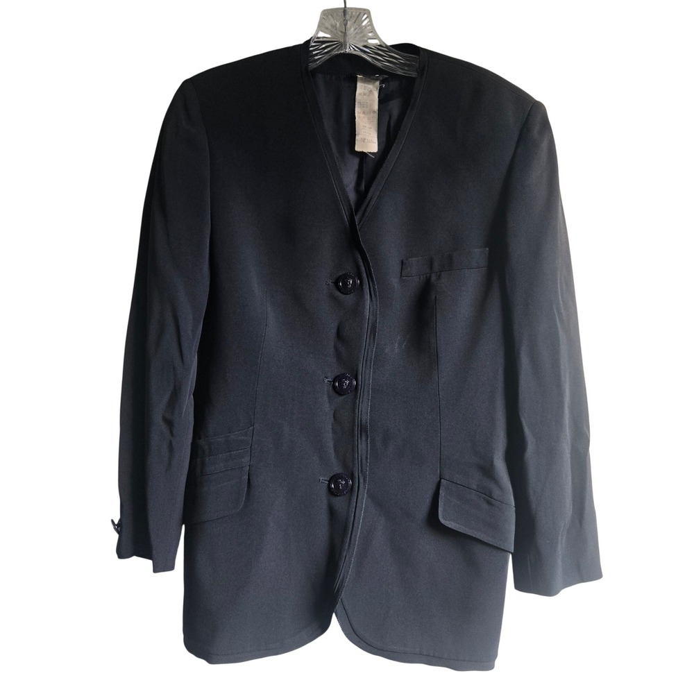Istante Versace 42 Blazer Womens Navy Blue Good Collarless Medusa Button Italy